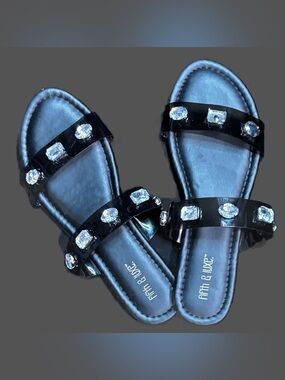 Black Jeweled Slide Sandals